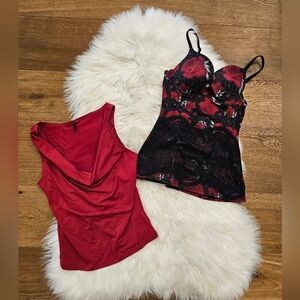 Vintage Elegant Red and Black Lace Bustier And Top Set